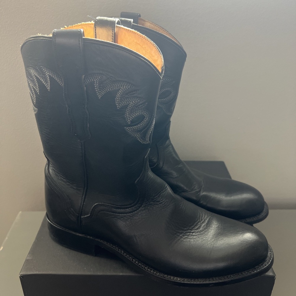 El Dorado Boots Ropers Black Western Cowboy Men 8.5 D ED1150 Leather Embroidered